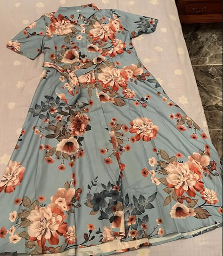 Short Sleeve V-neck Bohemian Shirt Dress - ANIBEY