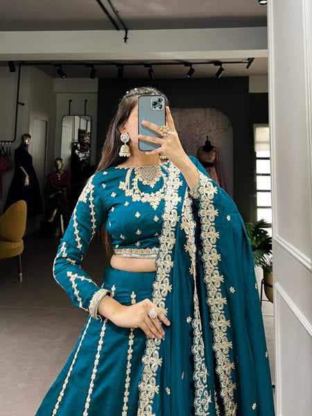 Enchanting Classy Embroidered Lehenga with Solid Choli - ANIBEY