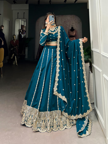 Enchanting Classy Embroidered Lehenga with Solid Choli - ANIBEY