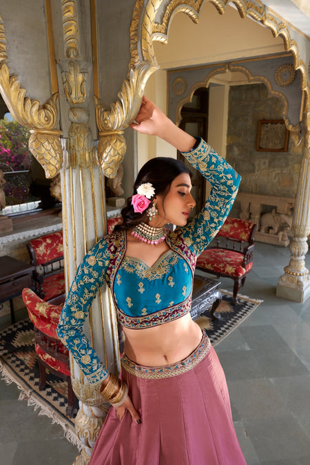 This stunning pink silk thread-work festive-wear traditional - ANIBEY