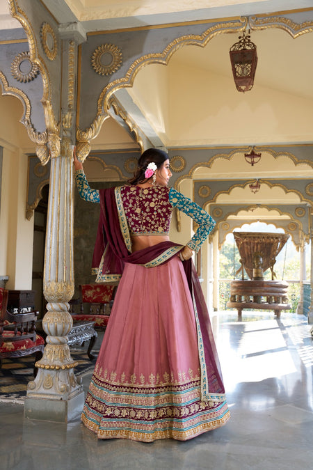 This stunning pink silk thread-work festive-wear traditional - ANIBEY