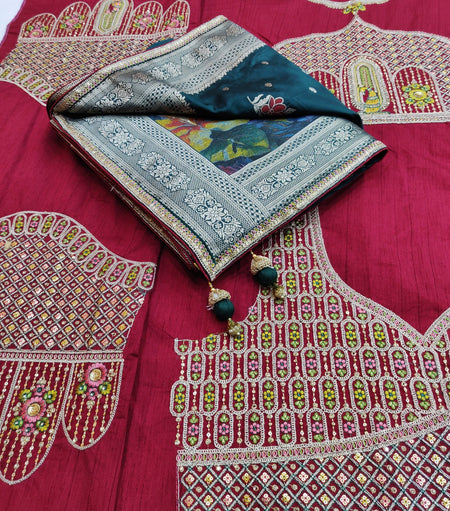Latest Exclusive Banarasi Saree Satin Silk Embroidery With - ANIBEY