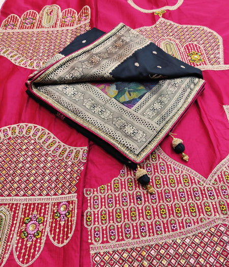 Latest Exclusive Banarasi Saree Satin Silk Embroidery With - ANIBEY