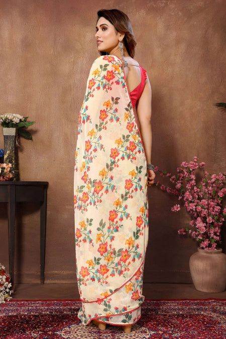 Women's Readymade Pleated Pre Drape Stitched Georgette - ANIBEY