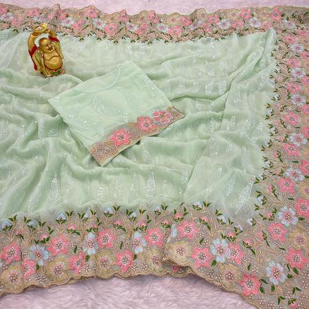 Georgette Pista Party Wear Sequins Work Saree - ANIBEY