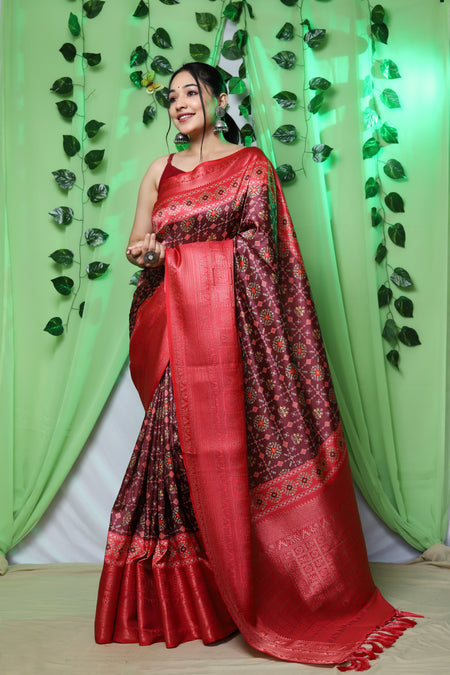 Pure Kanchipuram Patola Digital Printed Saree Rich Pallu And Tassels - ANIBEY
