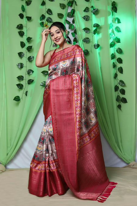 Pure Kanchipuram Patola Digital Printed Saree Rich Pallu And Tassels - ANIBEY