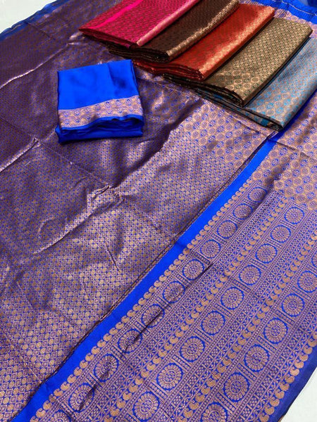 Buy SGF11 Women's Kanjivaram Pure Soft Silk Saree Pure Silver - ANIBEY