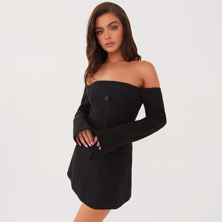 Fashionable Elegant Slim-fit Off-shoulder Bag Cover Long Sleeve Narrow Dress - ANIBEY