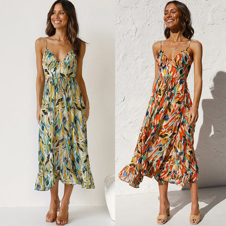 New Women's Printed Ruffle Sleeveless Dress - ANIBEY