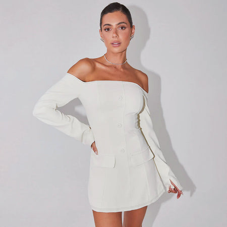 Fashionable Elegant Slim-fit Off-shoulder Bag Cover Long Sleeve Narrow Dress - ANIBEY