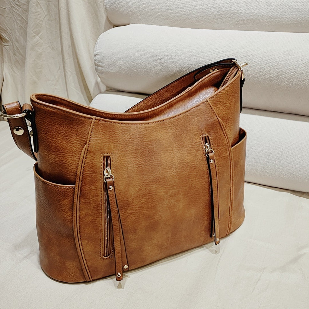 Retro Double Zipper Tassel Women's Portable Shoulder Bag - ANIBEY