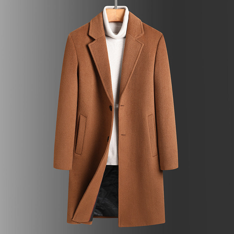 Winter Woolen Men's Slim Long Casual Trench Coat Thick Warm Jacket - ANIBEY