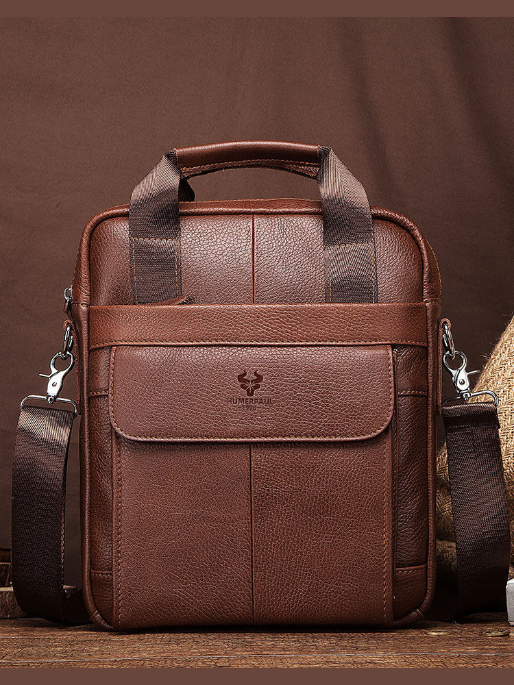 Hummer Business Commute Genuine Leather Men's Business Messenger Bag - ANIBEY