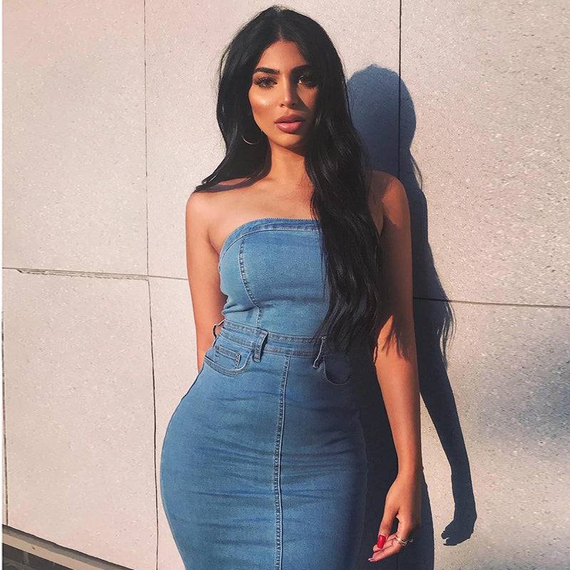 Tube top denim skirt