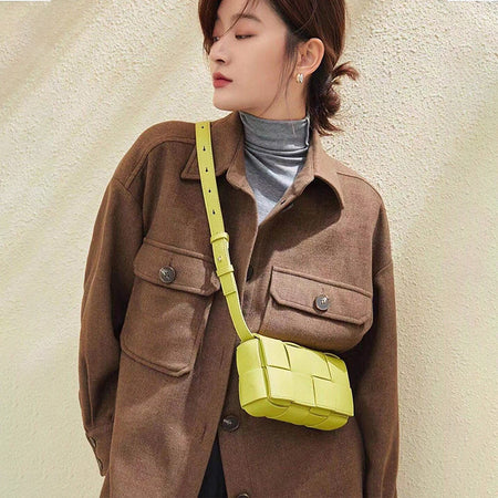 Belt Cassette Weave Leather Flap Bag Women Fashion Small Box Shoulder Bag Genuine Leather Chest Bag Ladies Waist Phone Bag - ANIBEY