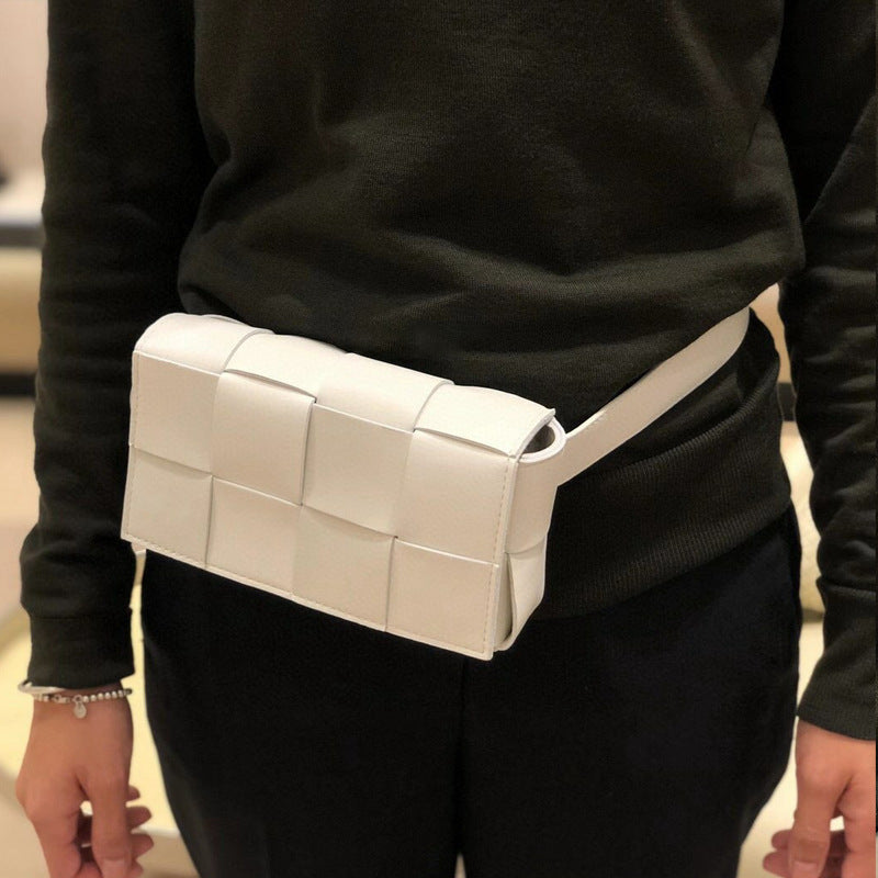 Belt Cassette Weave Leather Flap Bag Women Fashion Small Box Shoulder Bag Genuine Leather Chest Bag Ladies Waist Phone Bag - ANIBEY