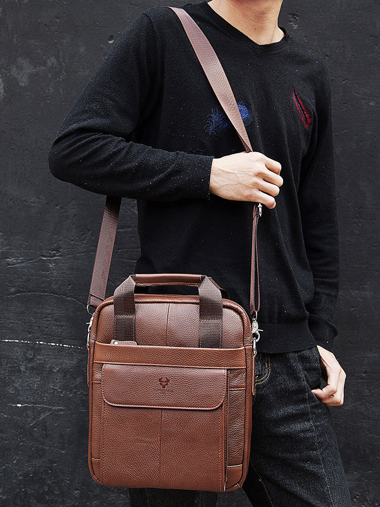 Hummer Business Commute Genuine Leather Men's Business Messenger Bag - ANIBEY