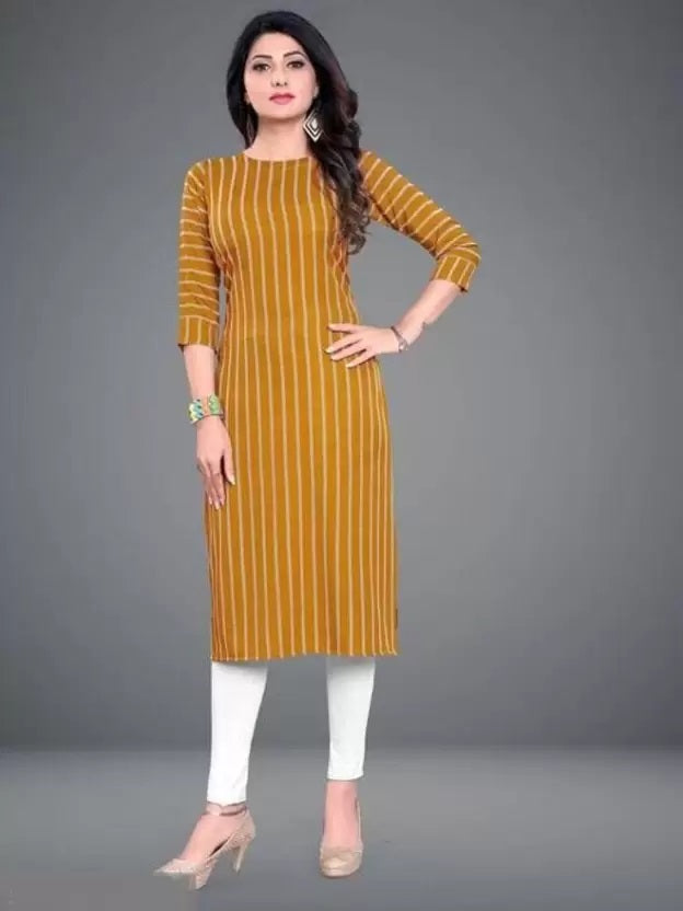 Crepe Striped Kurti for Women (Yellow, S) - ANIBEY