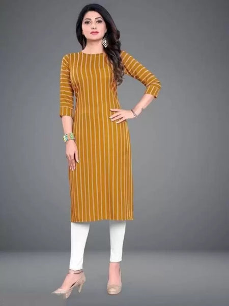Crepe Striped Kurti for Women (Yellow, S) - ANIBEY