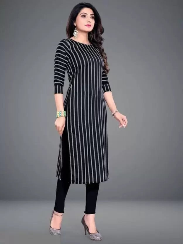 Crepe Striped Kurti for Women (Black, S) - ANIBEY
