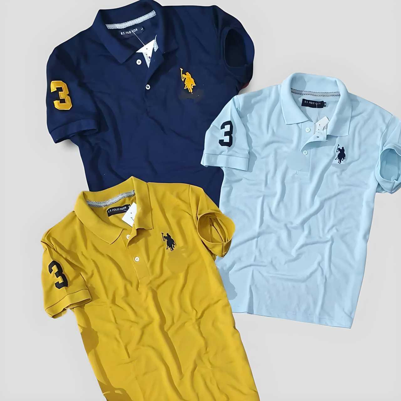 Cotton Matty Solid Half Sleeves Mens Polo Neck T-Shirt (Multicolor, M) (Pack Of 3) - ANIBEY