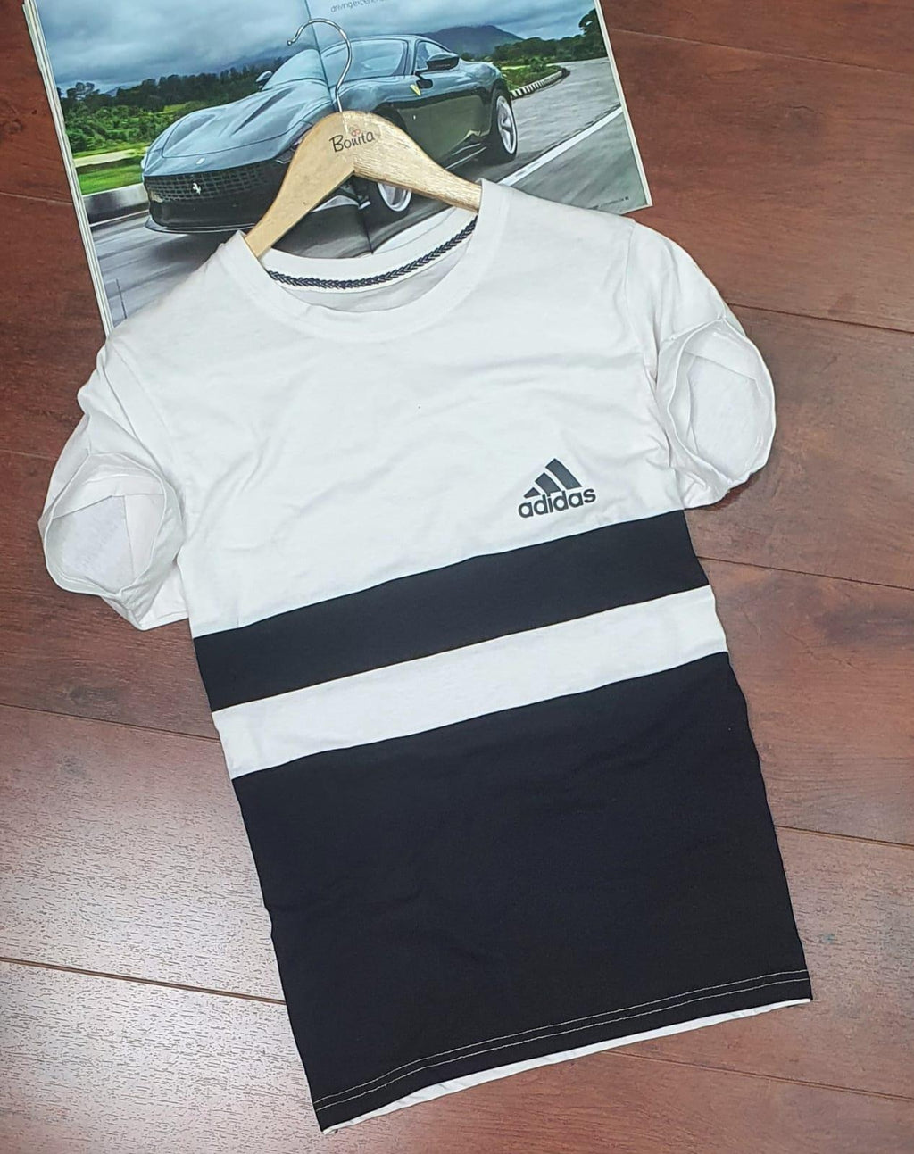Half Sleeves T-Shirt for Men (White & Navy Blue, M) - ANIBEY