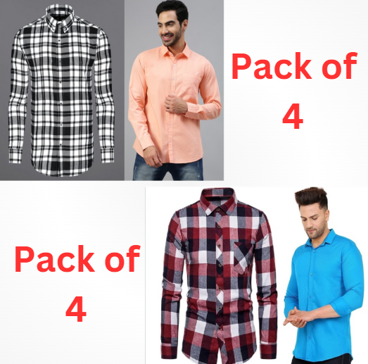 Mens Shirts (Multicolor, S) (Pack of 4) - ANIBEY