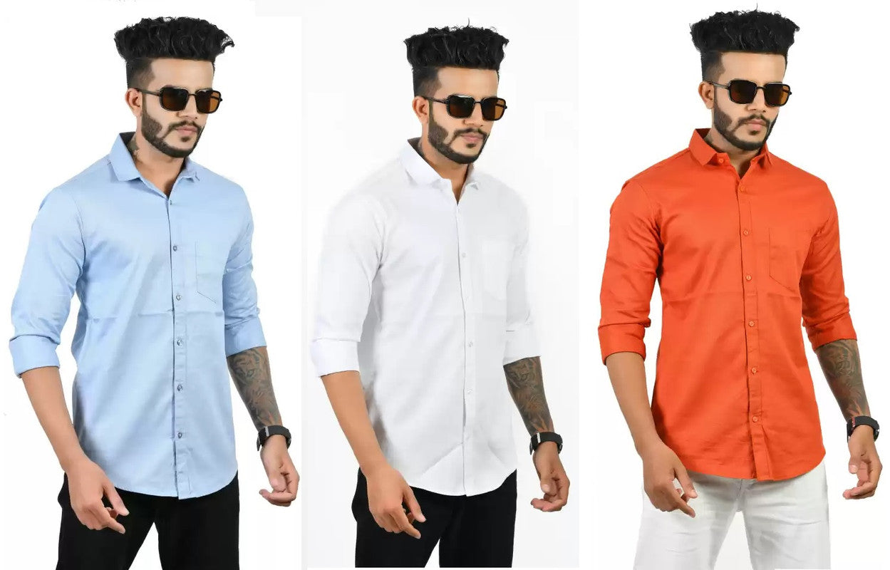 Combo of 3 Casual Men's Shirts (Multicolor, S) - ANIBEY