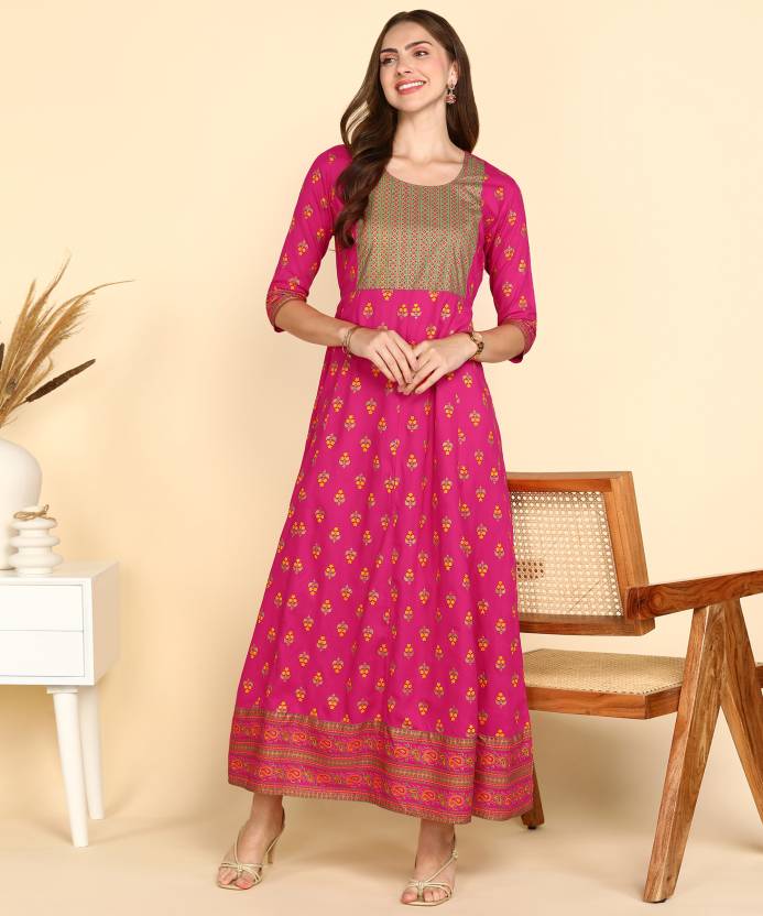 Rayon Printed Kurti for Women (Dark Ping, S) - ANIBEY