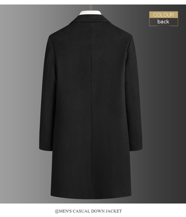 Winter Woolen Men's Slim Long Casual Trench Coat Thick Warm Jacket - ANIBEY