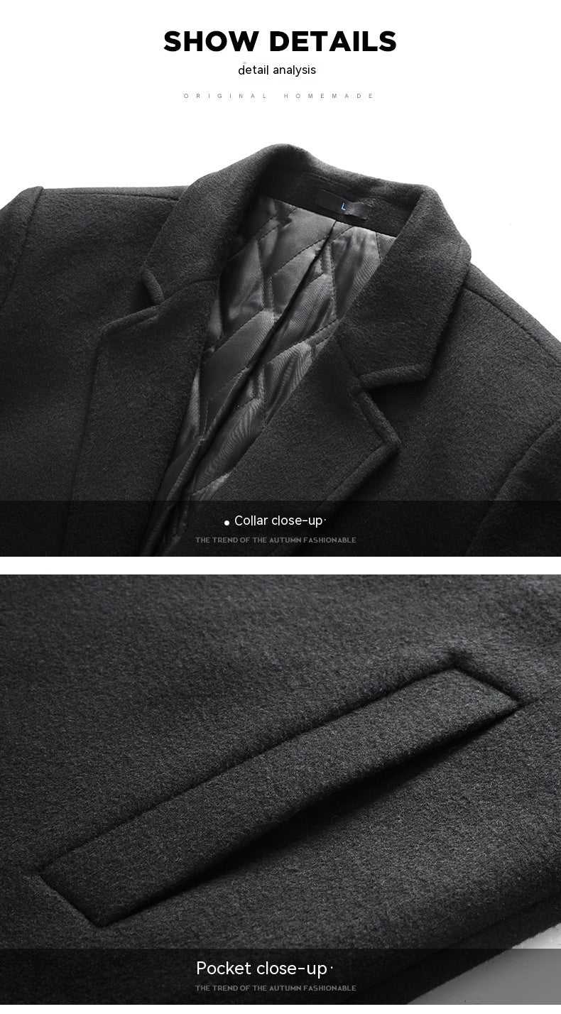 Winter Woolen Men's Slim Long Casual Trench Coat Thick Warm Jacket - ANIBEY