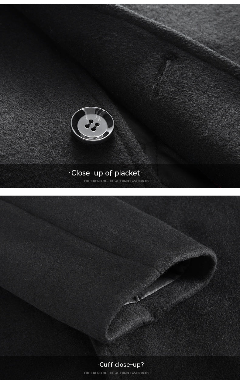 Winter Woolen Men's Slim Long Casual Trench Coat Thick Warm Jacket - ANIBEY