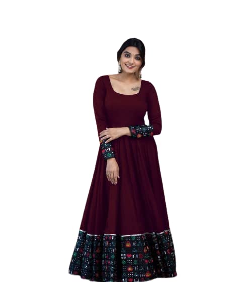 Women's Rayon Solid Pattern Full Sleeve Full Stitched Gown - ANIBEY