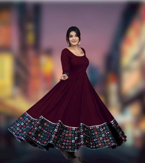 Women's Rayon Solid Pattern Full Sleeve Full Stitched Gown - ANIBEY