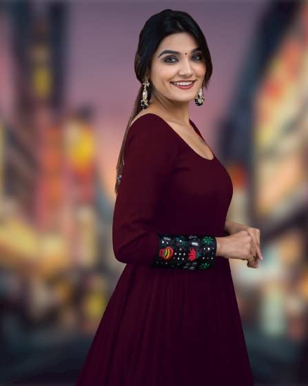 Women's Rayon Solid Pattern Full Sleeve Full Stitched Gown - ANIBEY