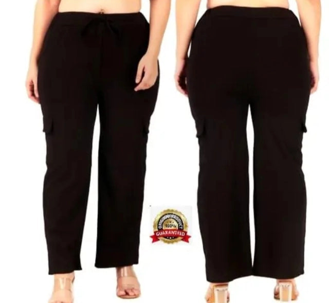 Cotton Blend Straight Fit Trouser for Women (Black, S) (Pack of 2) - ANIBEY
