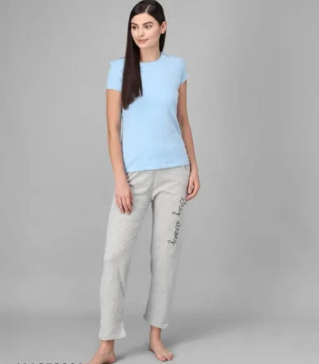 Cotton Blend Straight Fit Trouser for Women (Grey, M) - ANIBEY