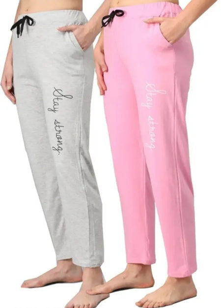Cotton Blend Straight Fit Trouser for Women (Grey & Pink, M) (Pack of 2) - ANIBEY