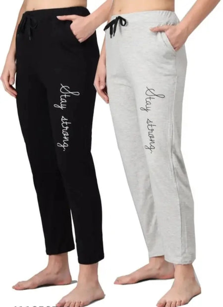 Cotton Blend Straight Fit Trouser for Women (Black & Grey, M) (Pack of 2) - ANIBEY
