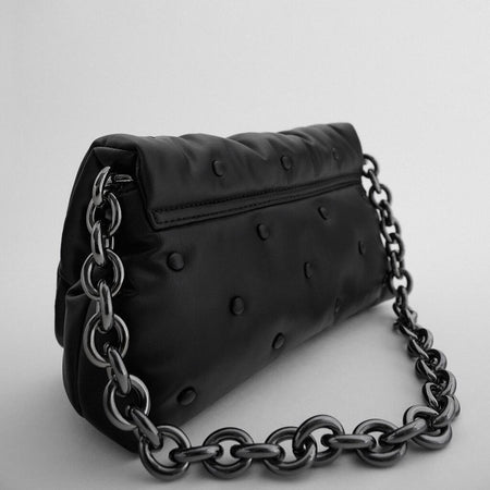 Blue oversized denim quilted shoulder messenger bag chain bag - ANIBEY
