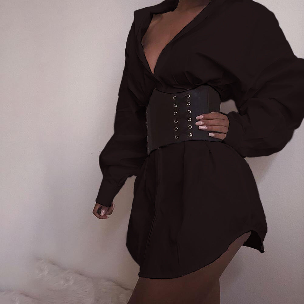 Women's Deep V Waist Dress - ANIBEY