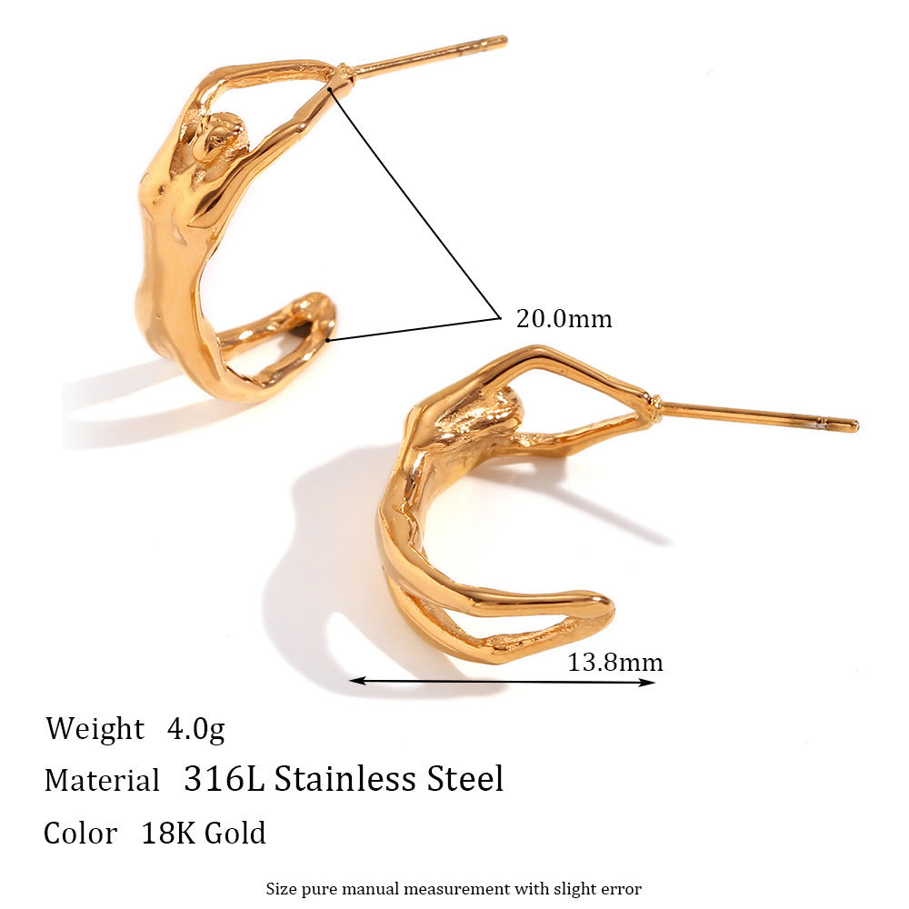 Cool Creative Titanium Stainless Steel 18K Gold Plated Niche Cast Humanoid Stud Earrings - ANIBEY