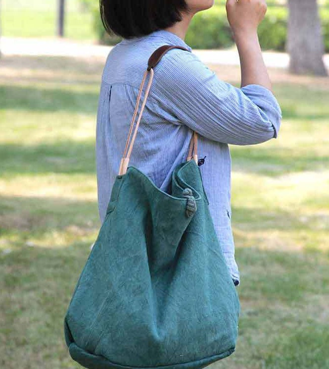 Casual One-shoulder Literary Hand Cloth Bag Handmade Disc Buckle Large Capacity - ANIBEY