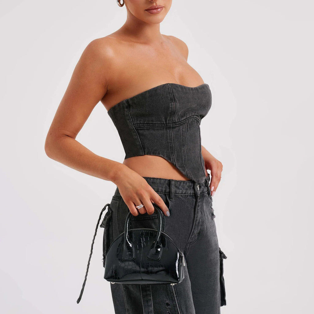 Denim Suits Summer Backless Tube Top And Multi-pocket Straight Trousers Fashion Long Pants Suit Womens Clothing