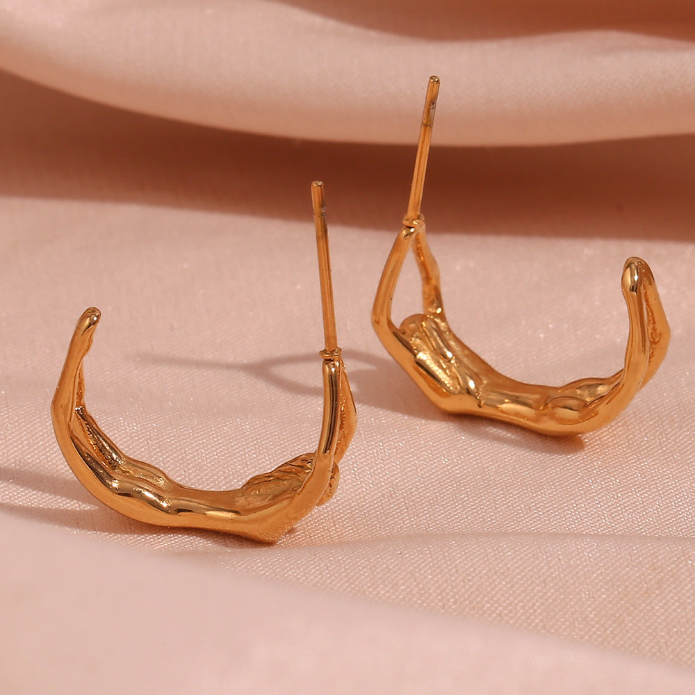 Cool Creative Titanium Stainless Steel 18K Gold Plated Niche Cast Humanoid Stud Earrings - ANIBEY