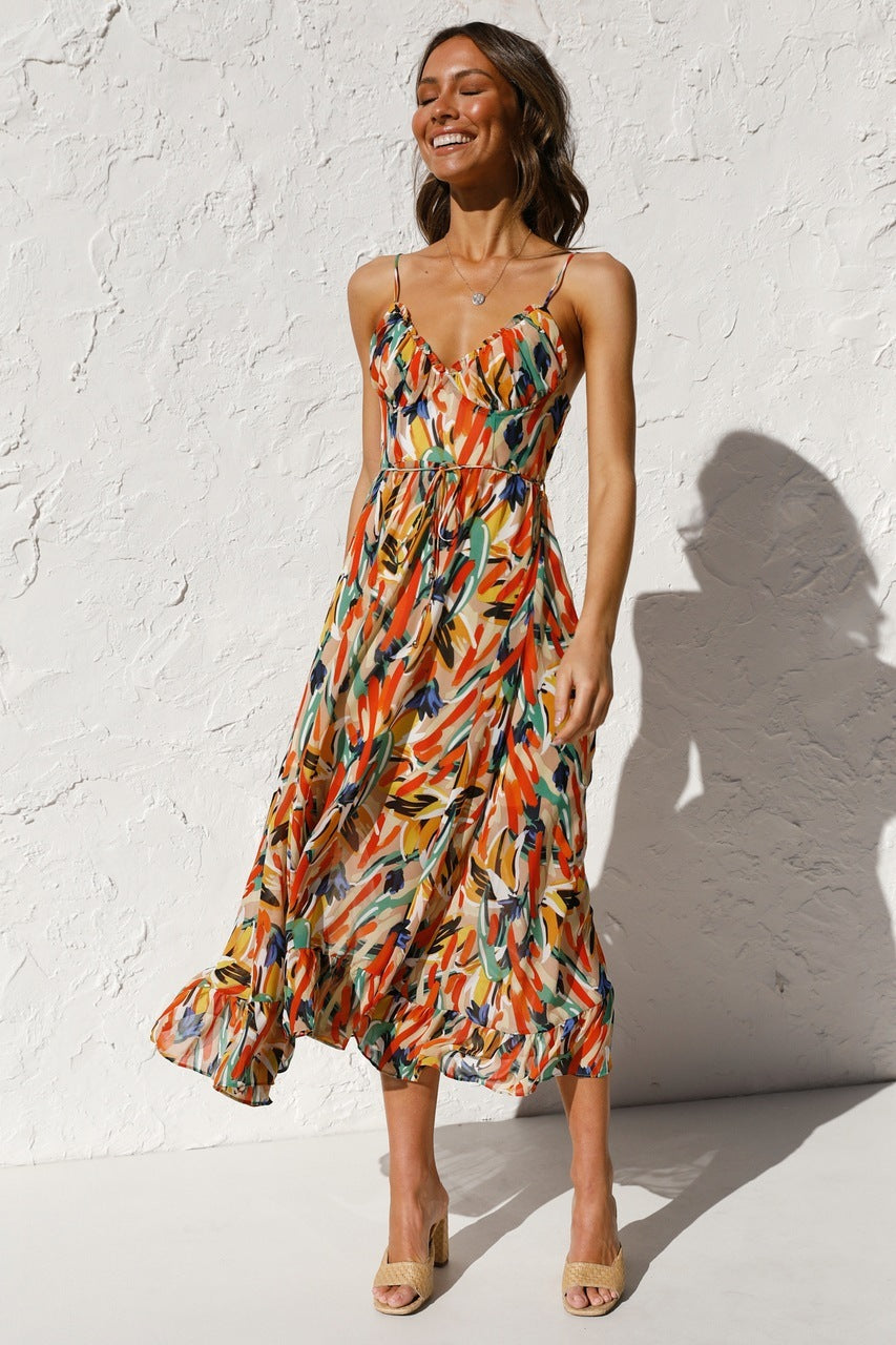 New Women's Printed Ruffle Sleeveless Dress - ANIBEY