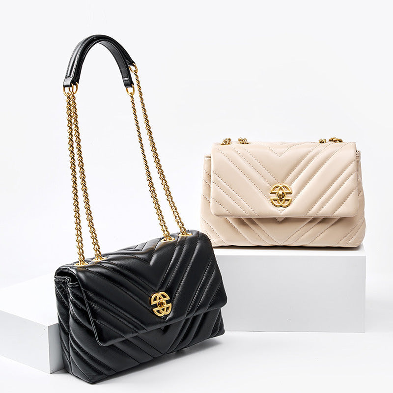 Women's Leather Diamond Chain Square Shoulder Messenger Bag - ANIBEY