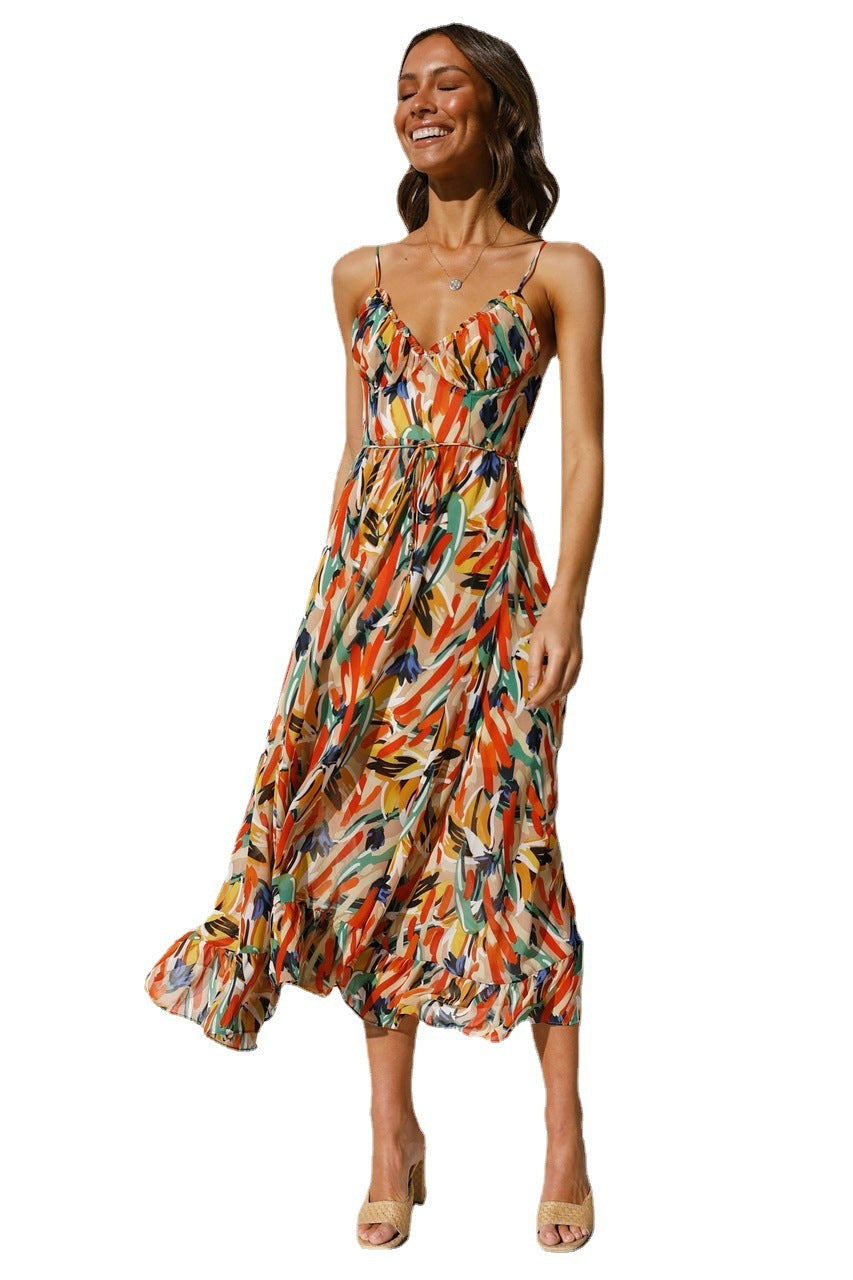 New Women's Printed Ruffle Sleeveless Dress - ANIBEY