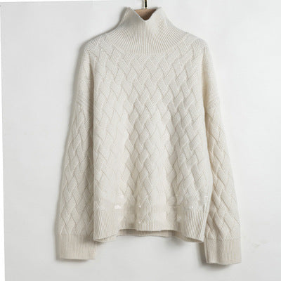 Women's padded pullover sweater wool loose knit - ANIBEY